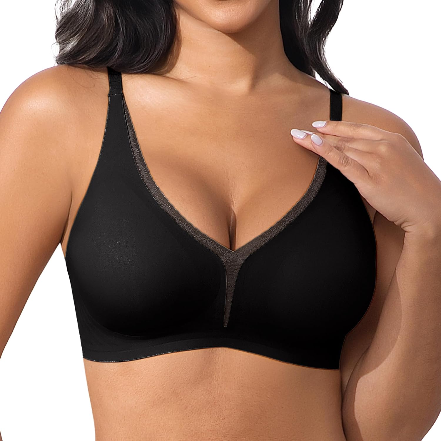 Fittingirls Women's Sexy Lace Bra - Deep V Push-Up Minimizer, Comfort Wireless Seamless Lightly Padded Lingerie - Image 3