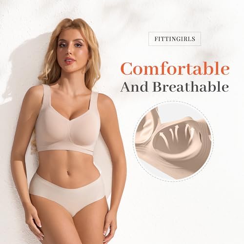 Fittingirls Women's Plus Size Wireless Bra No Underwire Seamless Full Coverage Push Up High Support - Image 9
