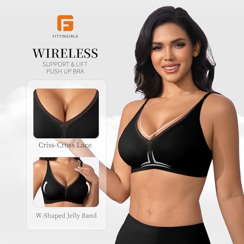 Fittingirls Women's Sexy Lace Bra - Deep V Push-Up Minimizer, Comfort Wireless Seamless Lightly Padded Lingerie - Image 4