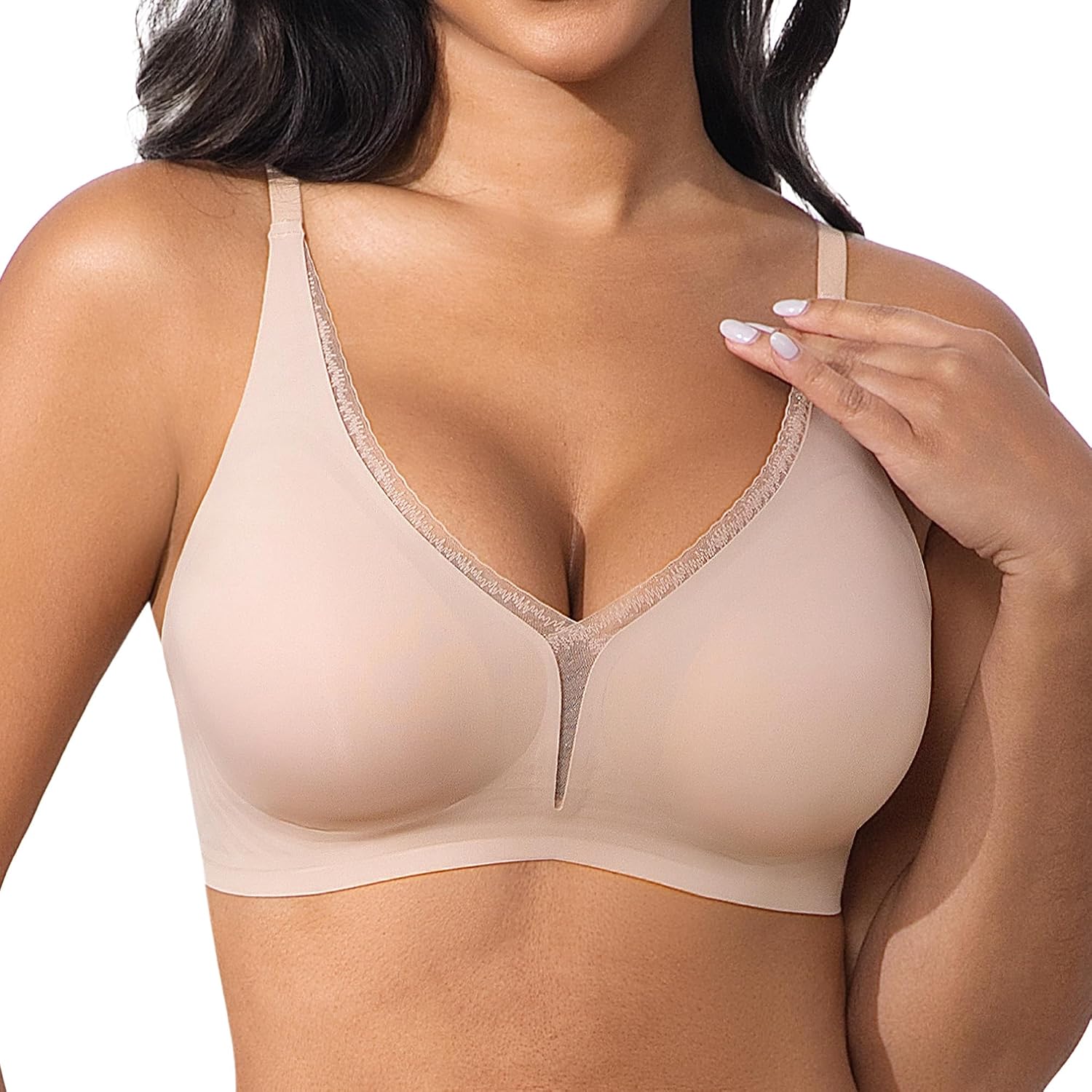 Fittingirls Women's Sexy Lace Bra - Deep V Push-Up Minimizer, Comfort Wireless Seamless Lightly Padded Lingerie
