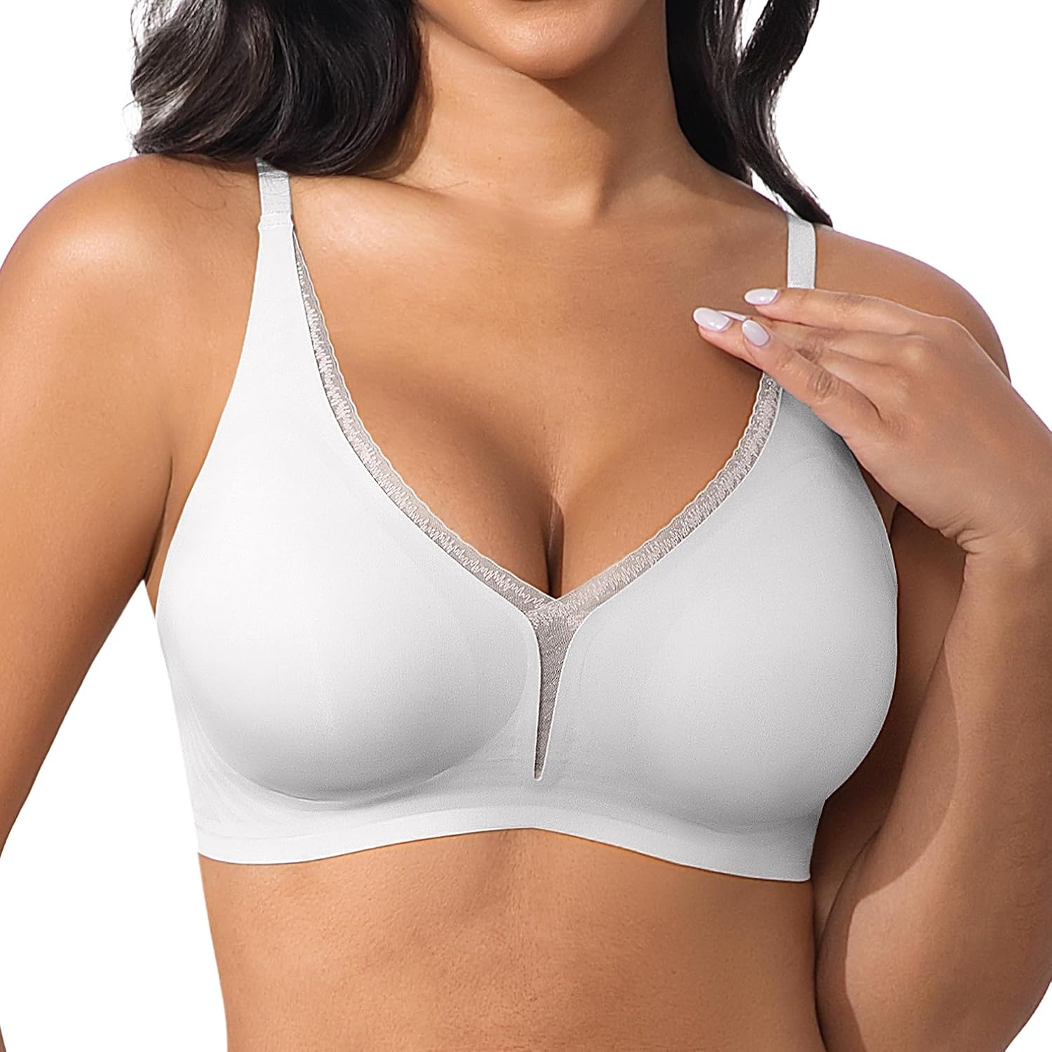 Fittingirls Women's Sexy Lace Bra - Deep V Push-Up Minimizer, Comfort Wireless Seamless Lightly Padded Lingerie - Image 7